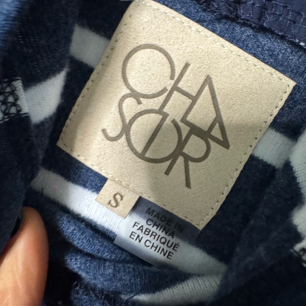 NWT- CHASER Navy Blue & White Nautical Striped Pullover Contrast Fabric Hoodie - Picture 3 of 12